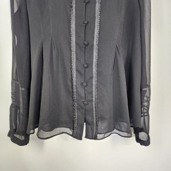 Coldwater Creek Shirt Large Black Chiffon Pleated Romantic Button Cottagecore - Picture 7 of 11